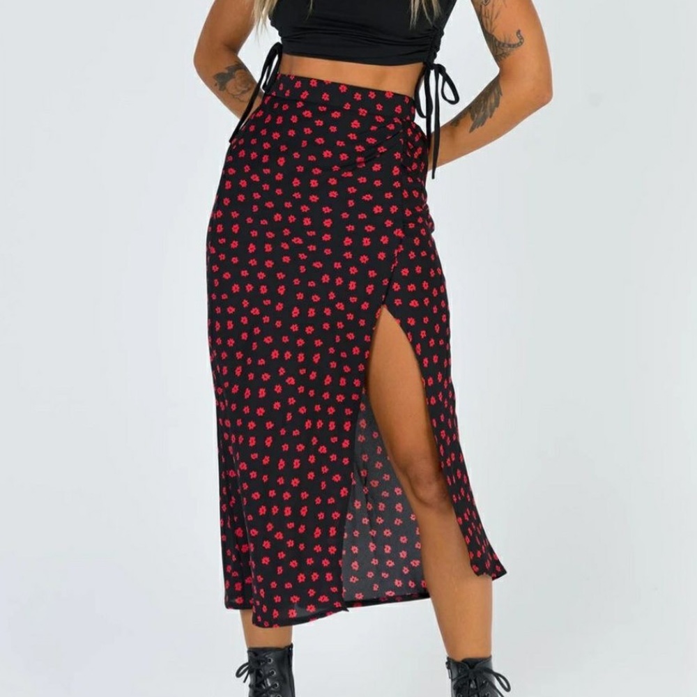 Princess Polly Black Midi Skirt with Slit